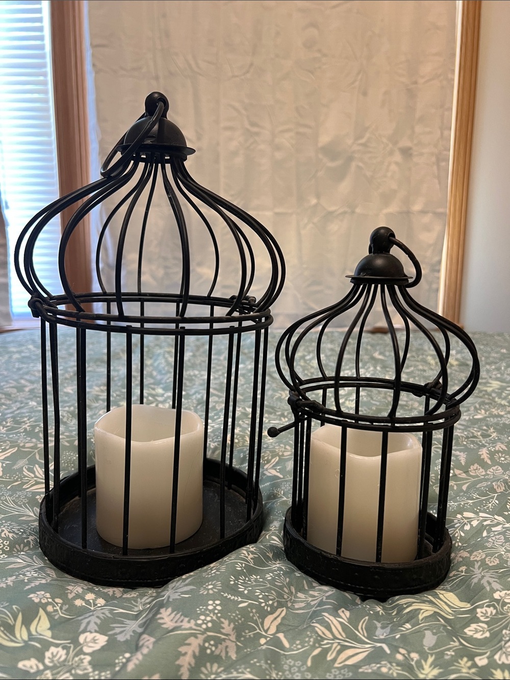 Black Decorative Metal Birdcage Candle Holders - Set of 2